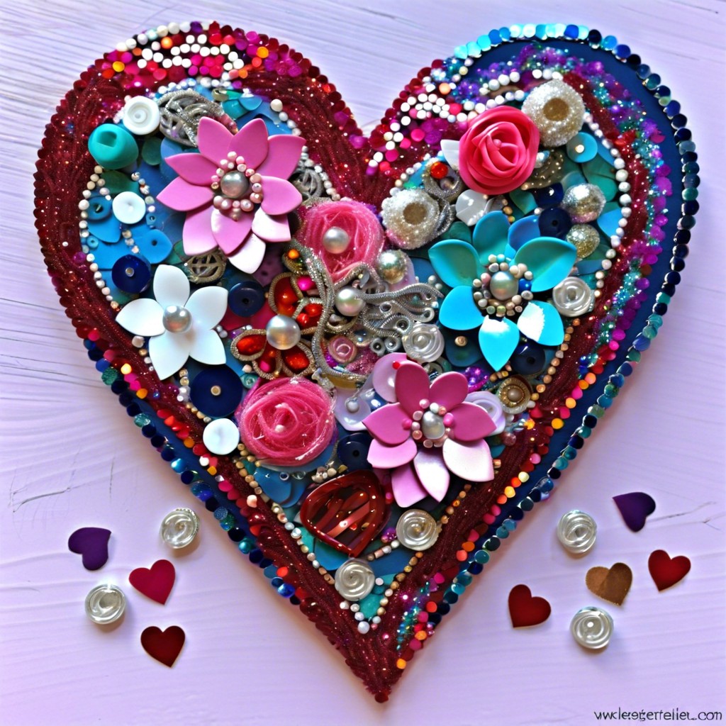 mixed media heart with sequins and beads