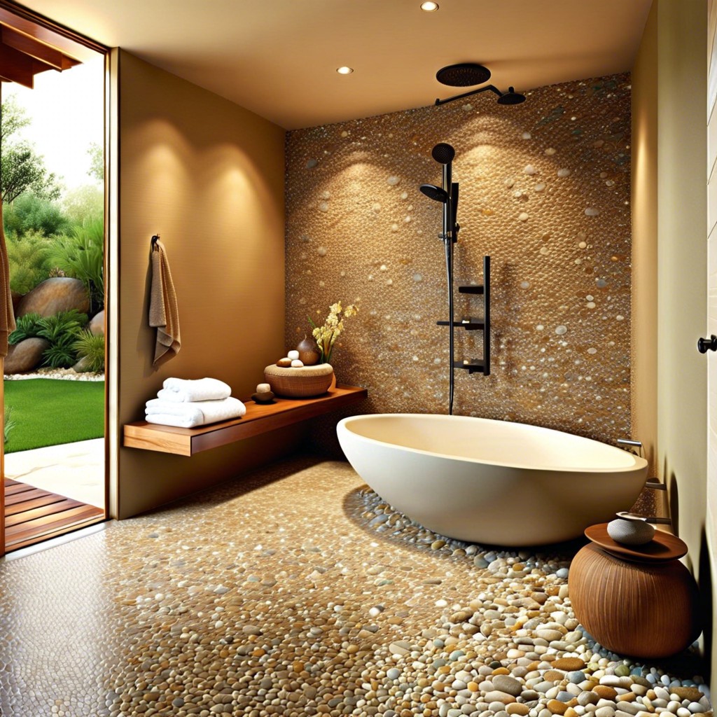 mixed pebble floor tiles for a natural spa like atmosphere