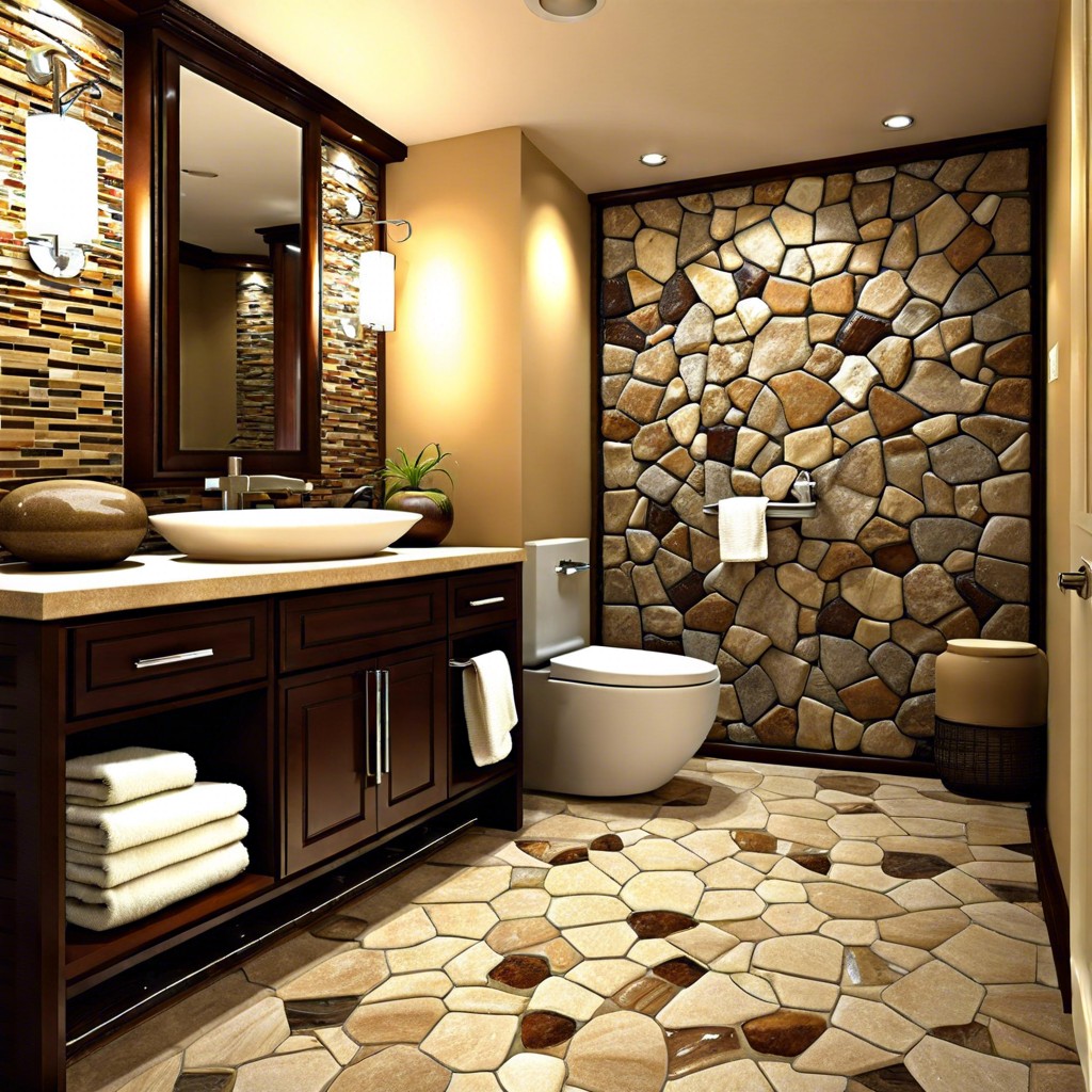 mixed stone mosaic tile as a focal wall