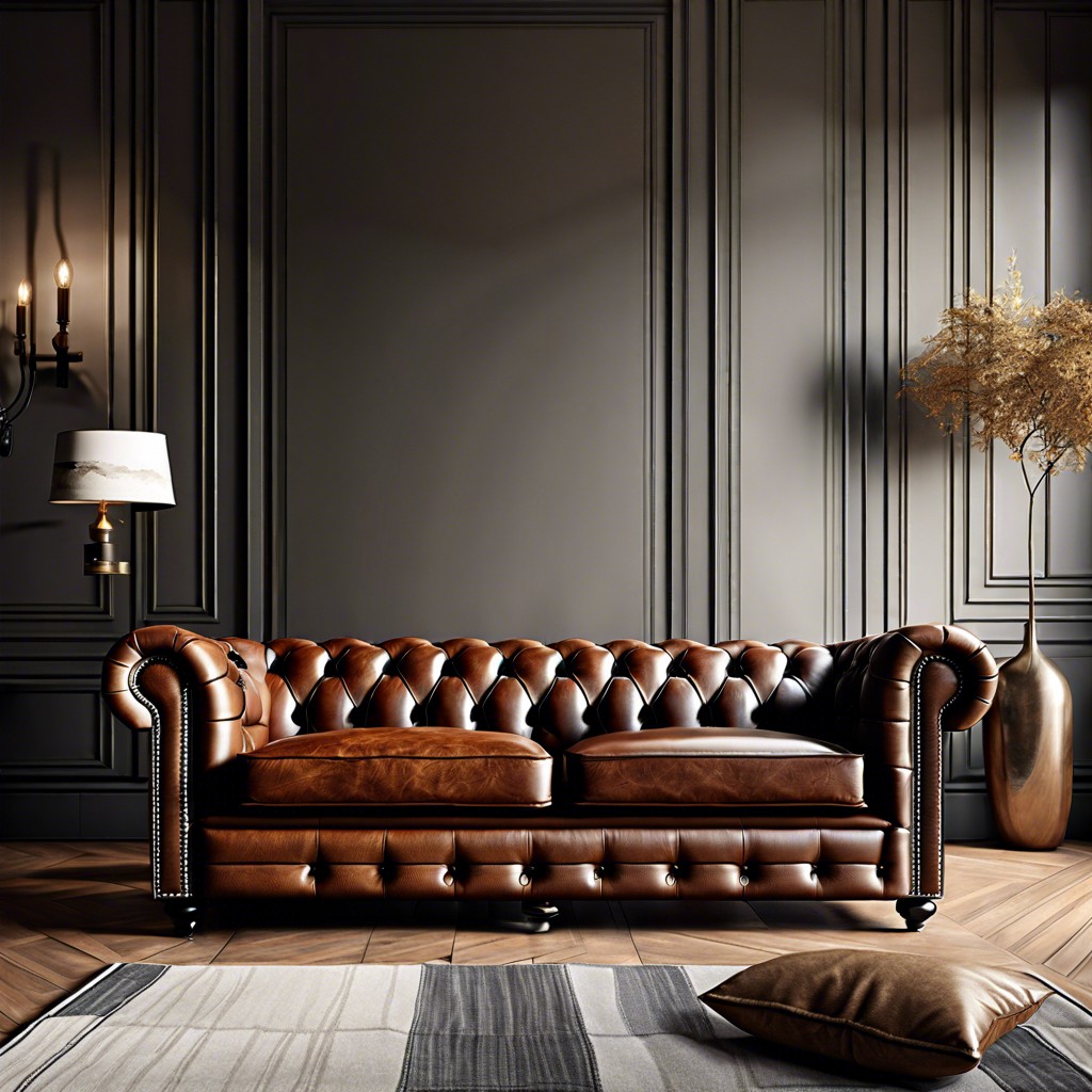 mixed texture chesterfield with leather and fabric panels