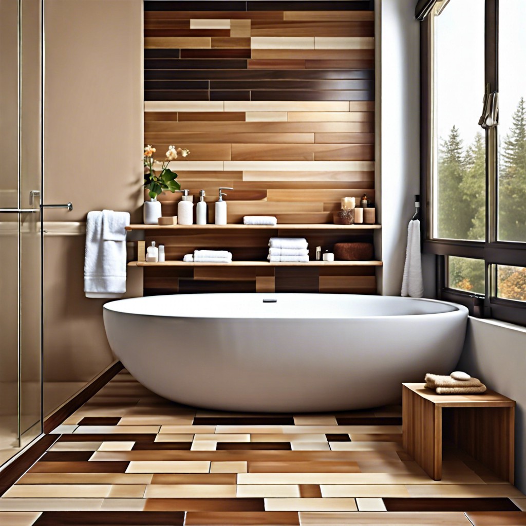 mixed wood tile shades for a pixelated effect