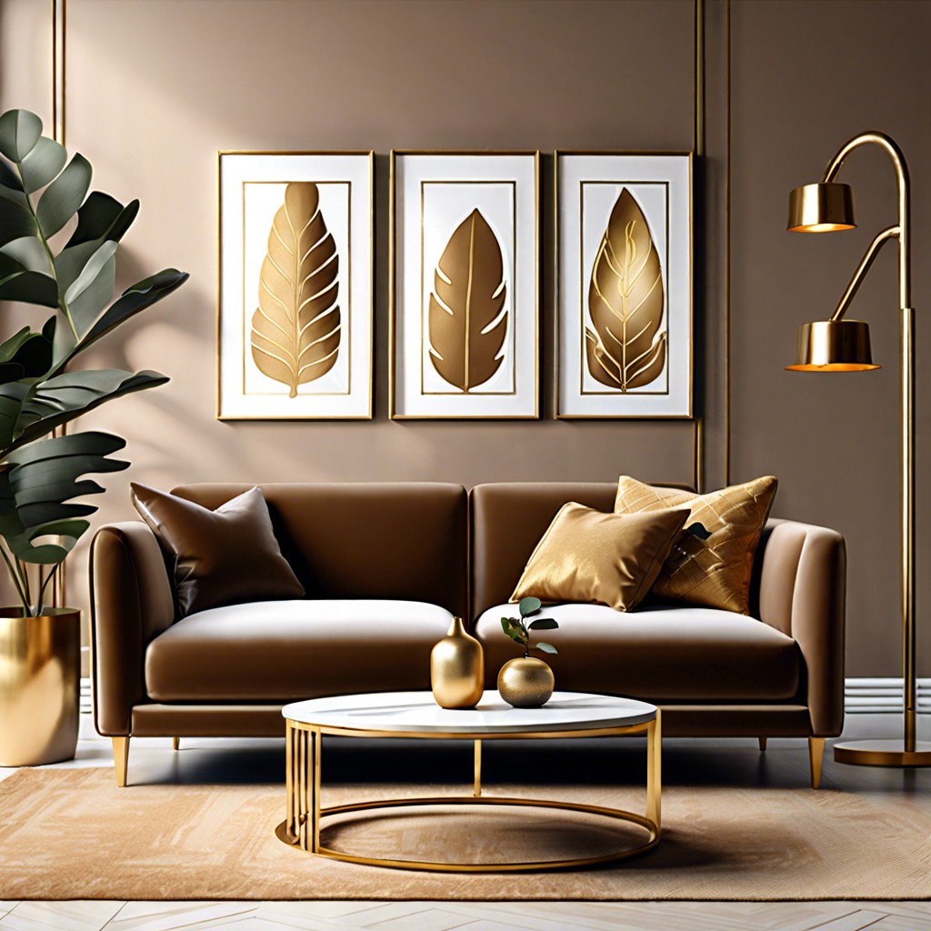 mocha and gold accent couch