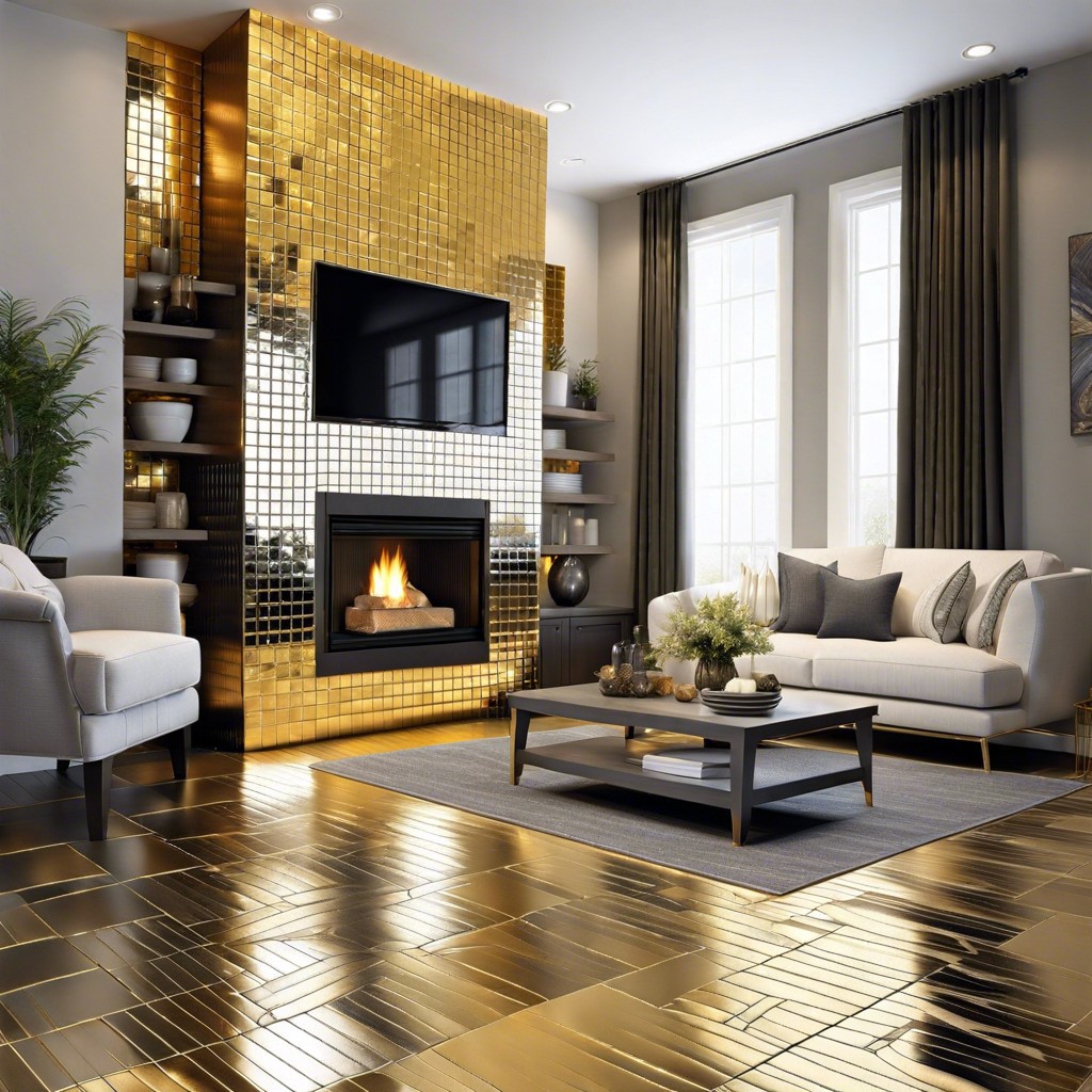 modern metallic gold or silver tile accents