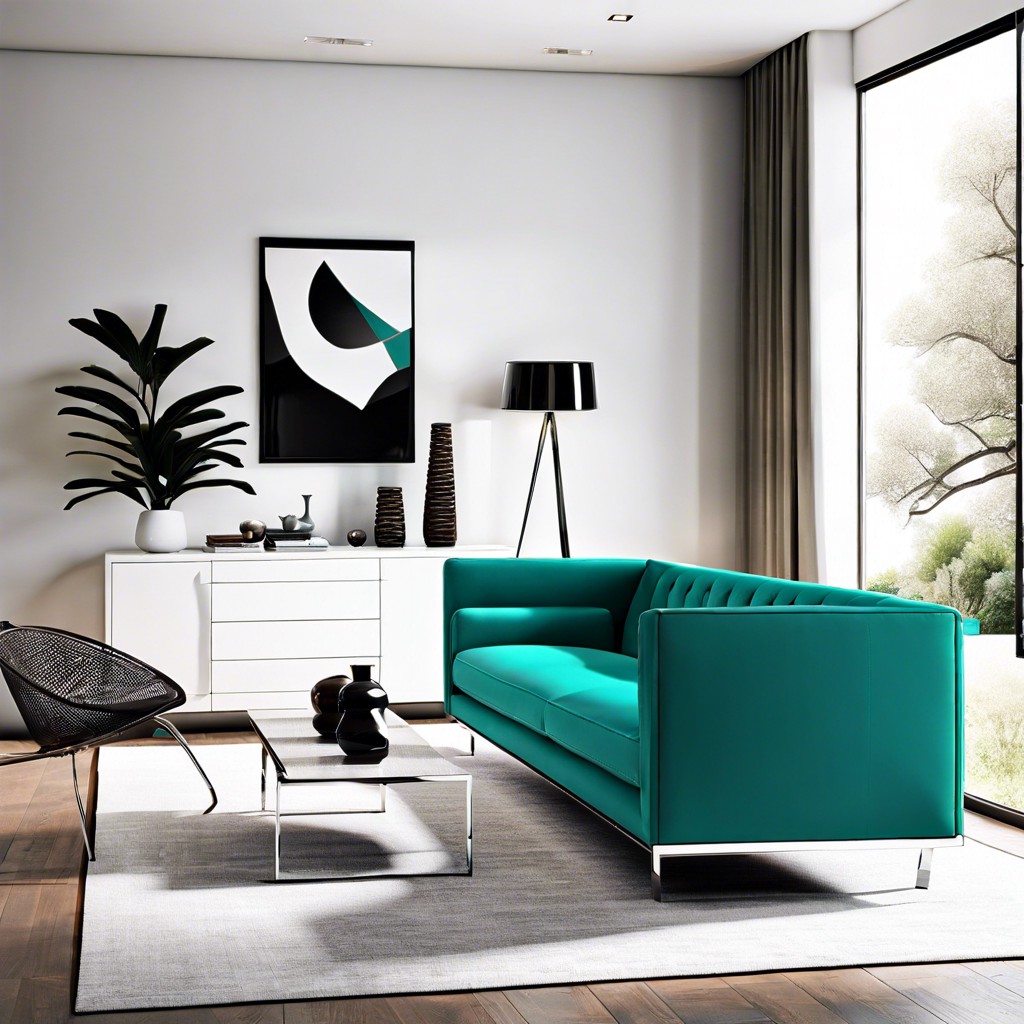 modern minimalism surround the sofa with sleek white furniture and chrome accents