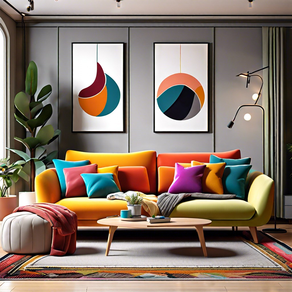 modular couches with colorful throw pillows