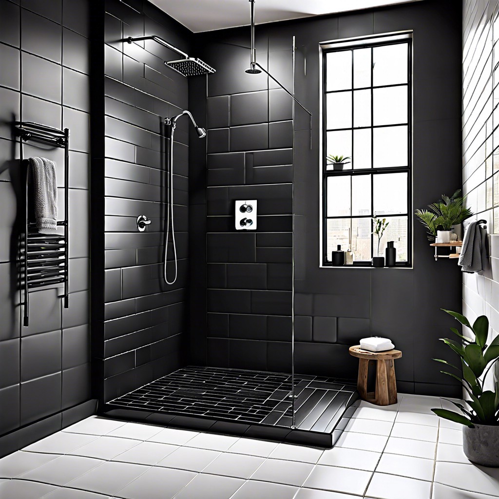 monochromatic matte black tiles with gloss accents