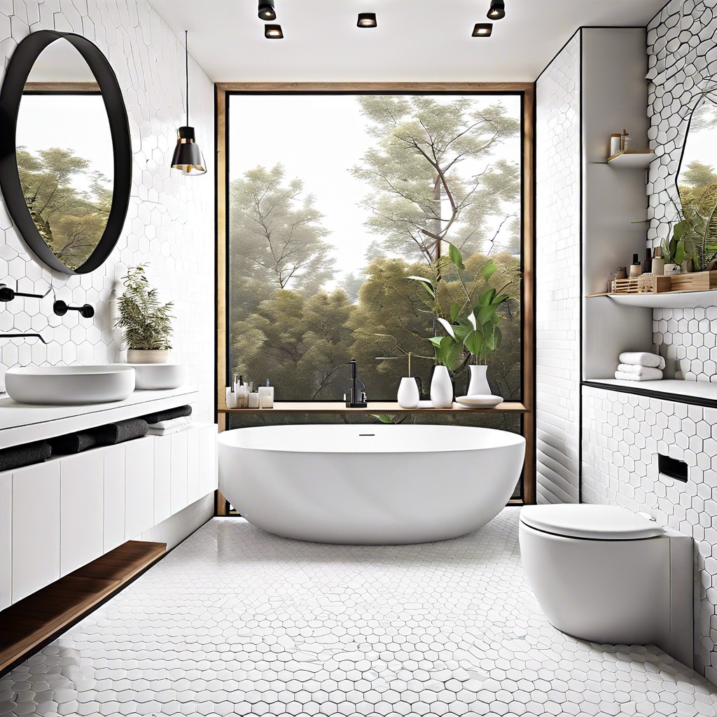 monochromatic minimalism all white hexagon tiles with varying textures