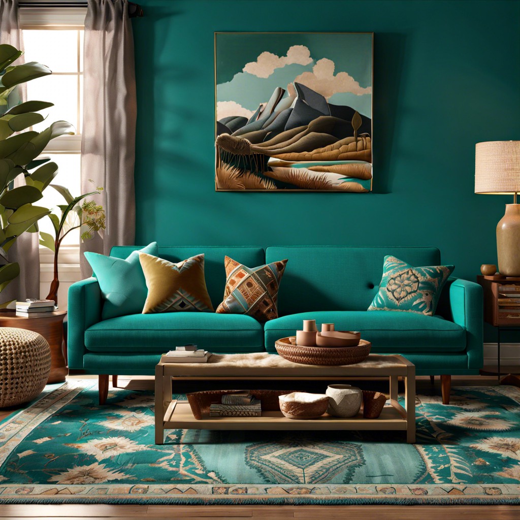 monochromatic mood layer different shades of teal across textiles and wall colors