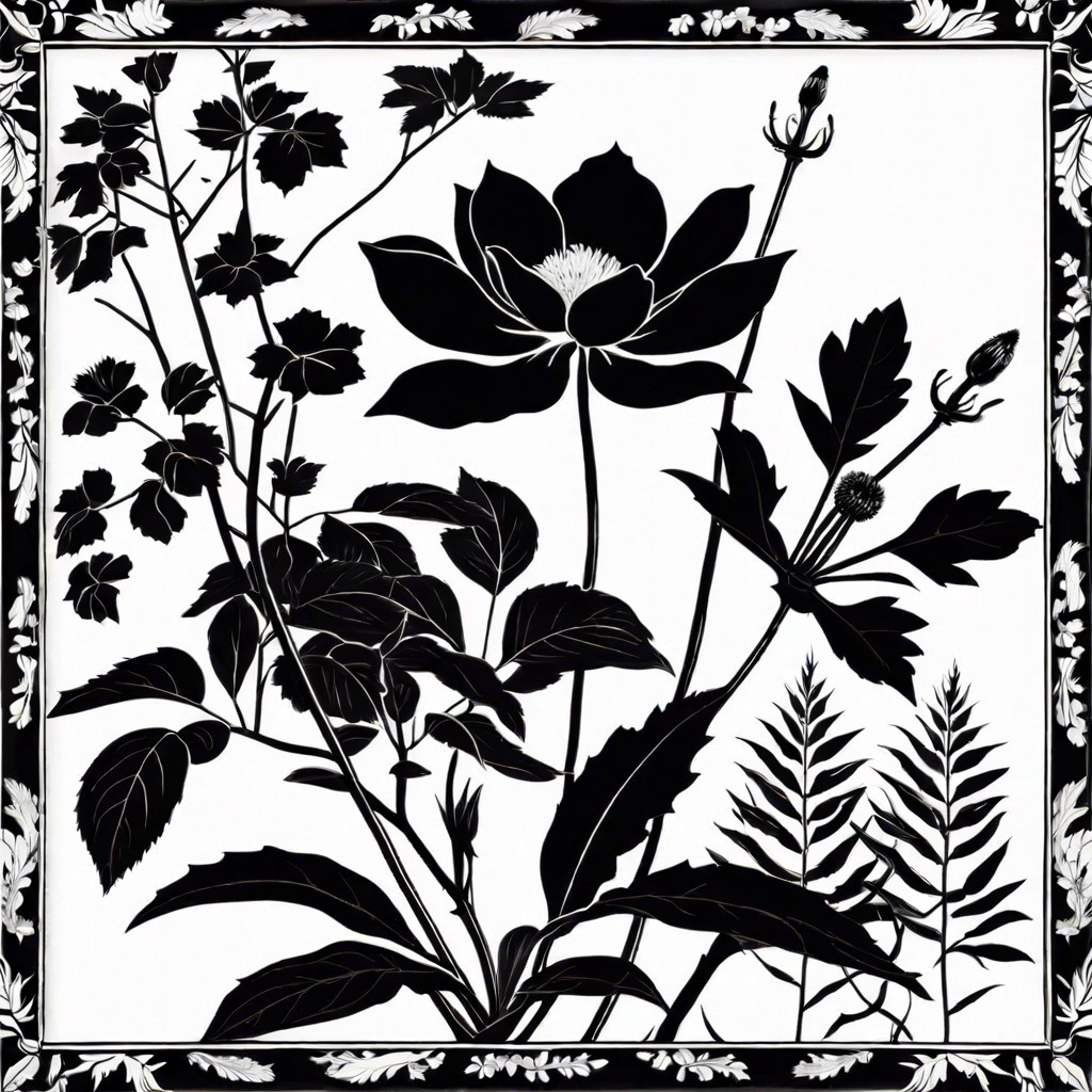 monochrome botanical silhouettes