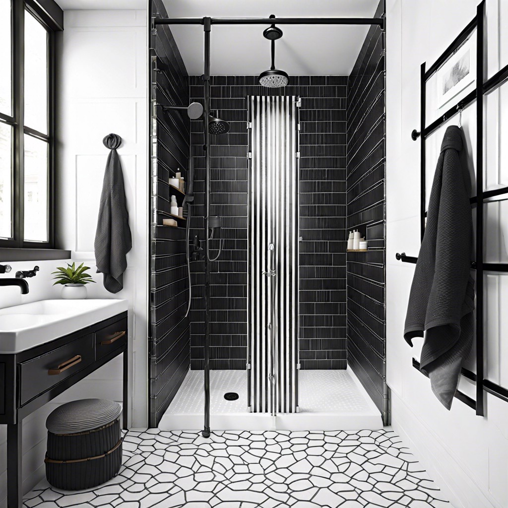 monochrome elegance use a single shade of picket tiles for a sleek uniform shower