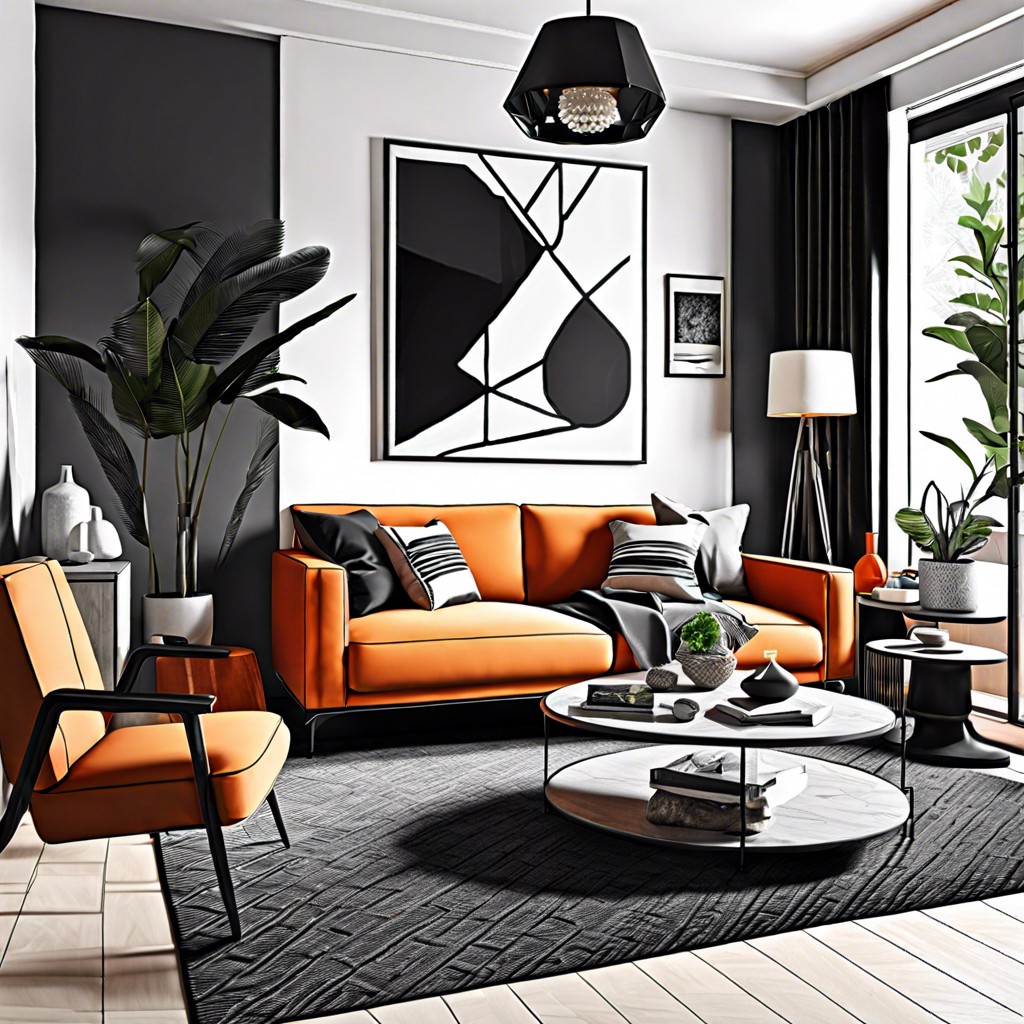 monochrome with bold color accents