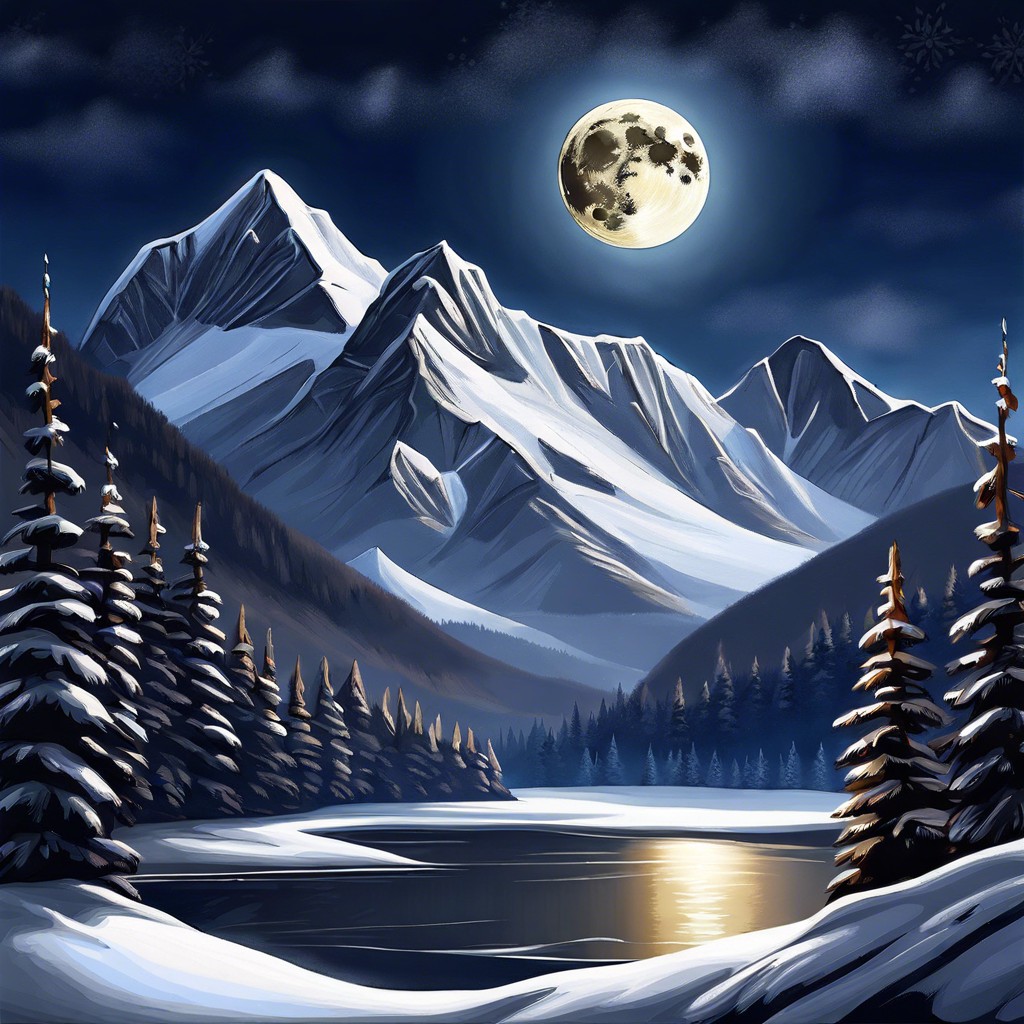 moonlit snowy mountains