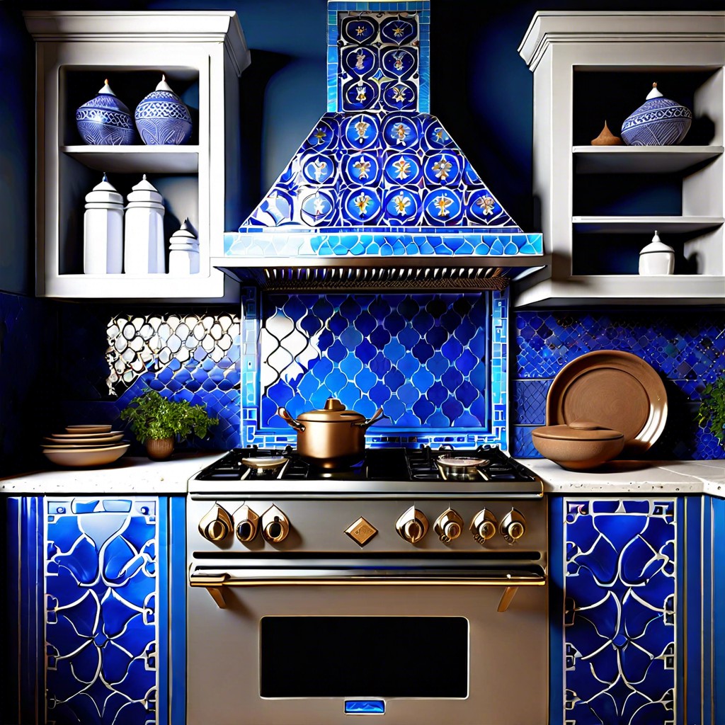 moroccan inspired azure blue tiles with intricate patterns