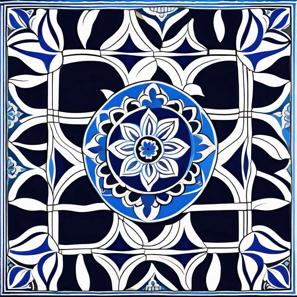 moroccan inspired blue and white patterned tiles