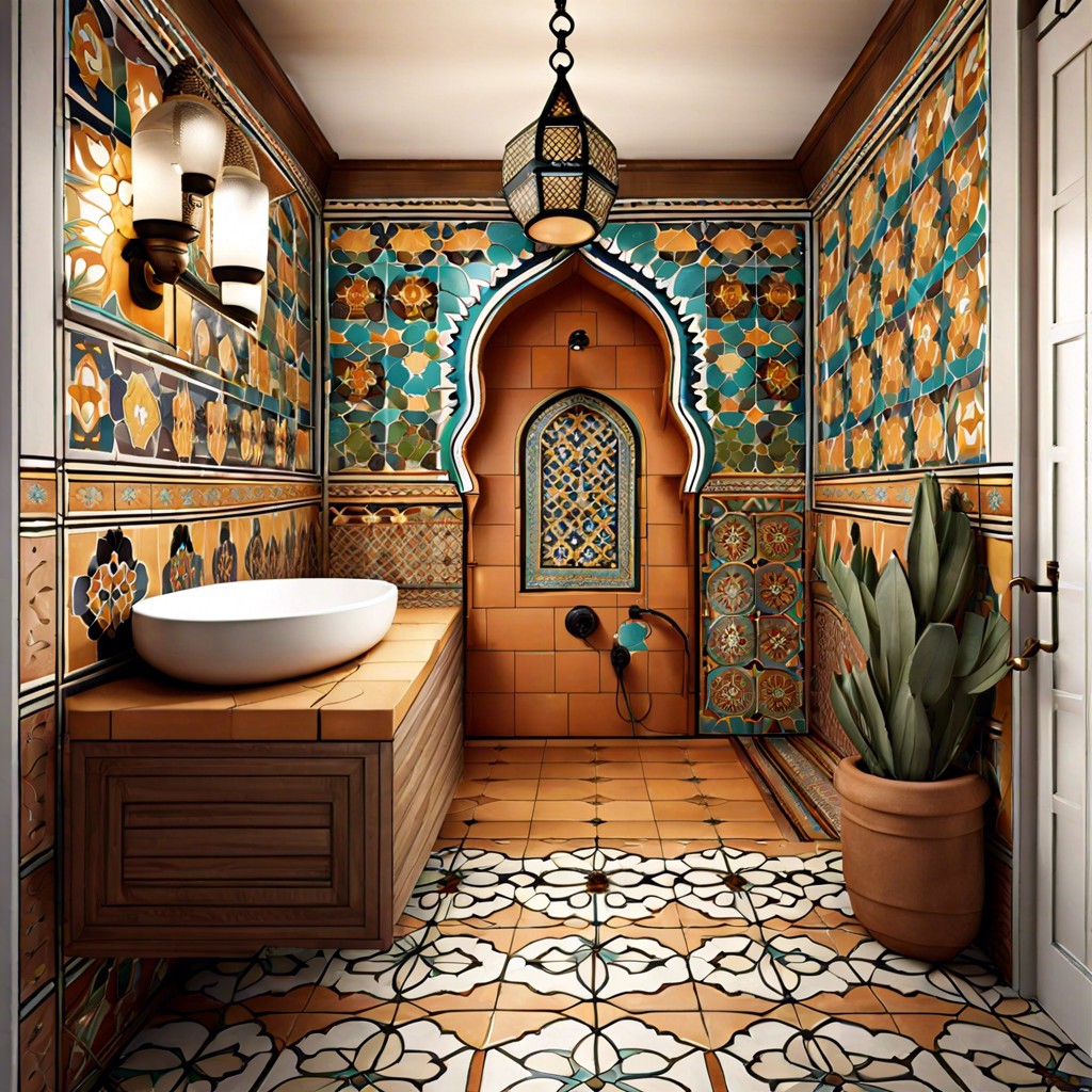 moroccan inspired tiles with intricate patterns and bold colors