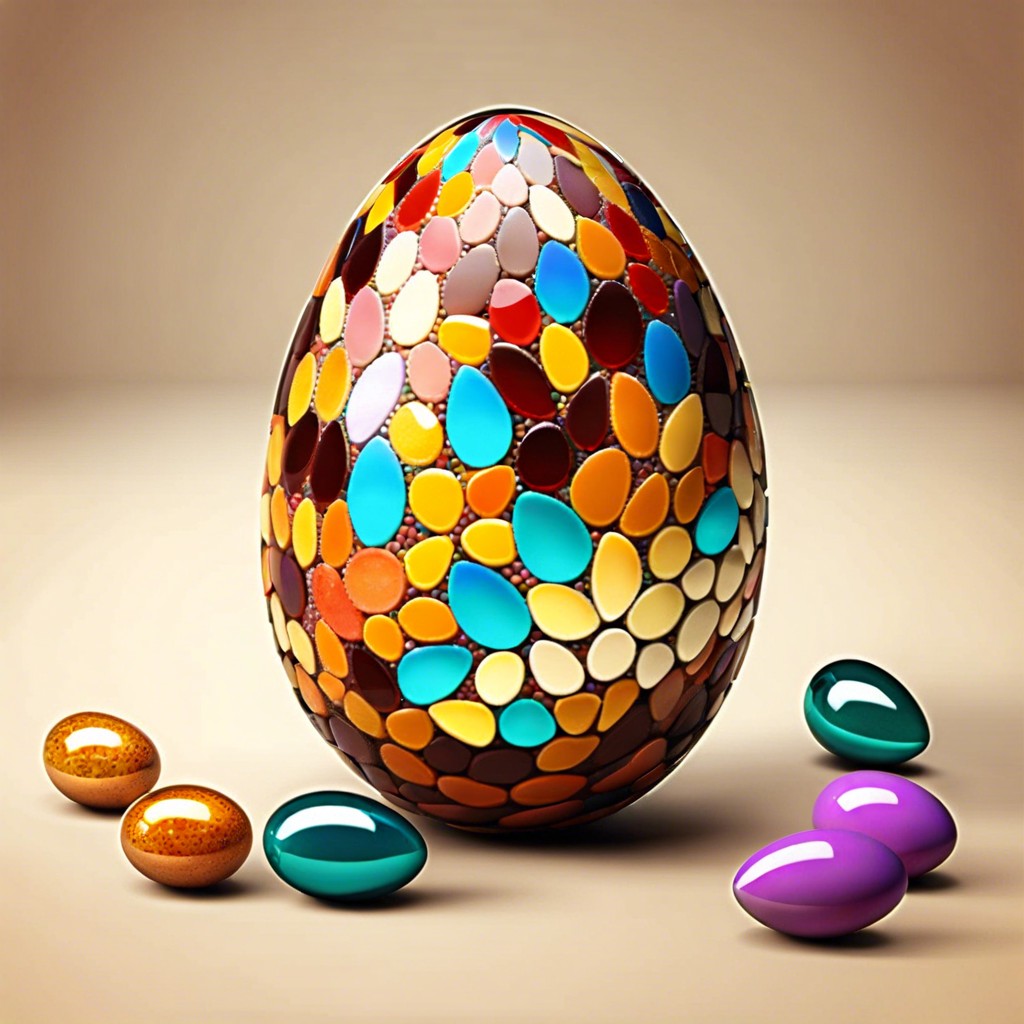 mosaic eggs use small colored glass pieces to create mosaic patterns