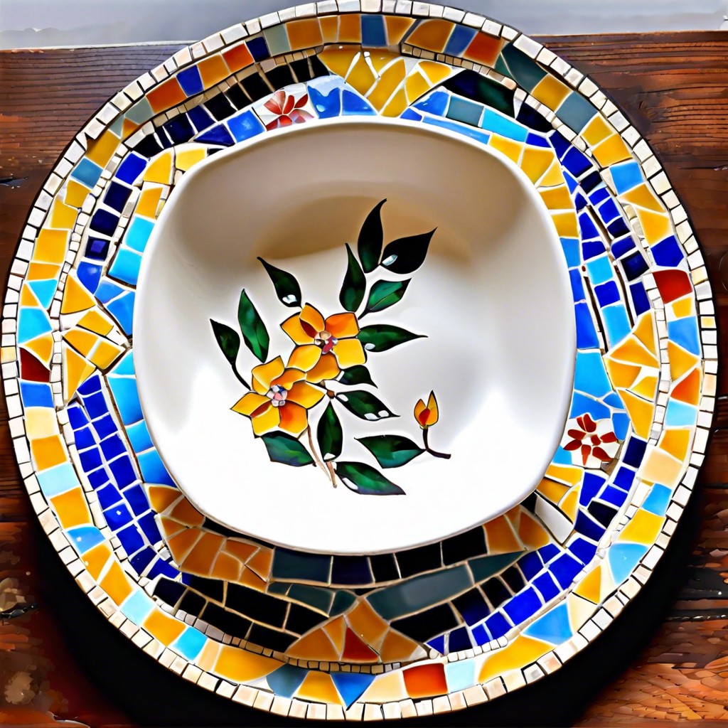 mosaic masterpiece using broken china pieces