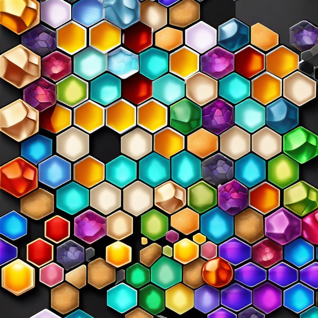 mosaic mix multicolored hexagons with varying textures