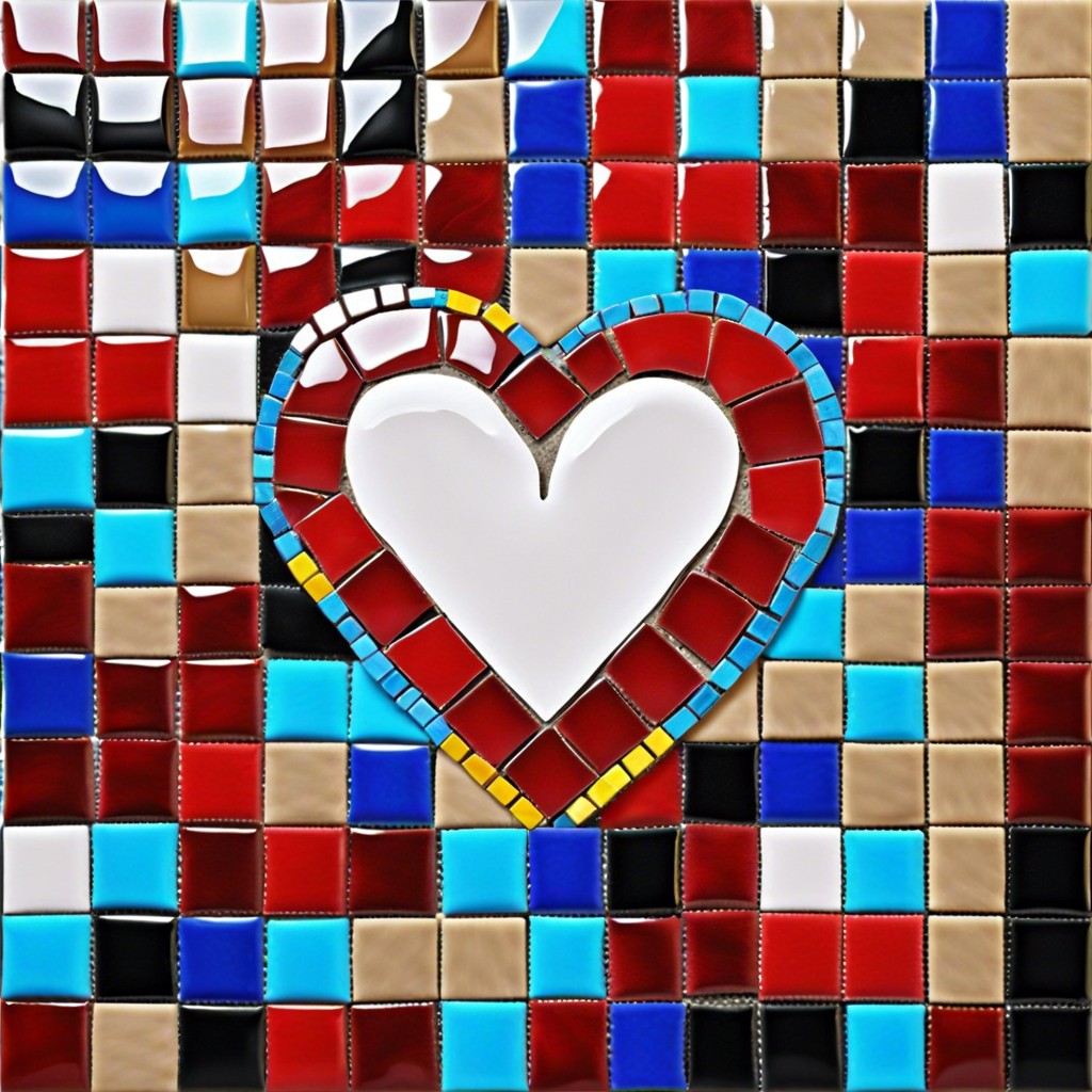 mosaic tile heart on canvas