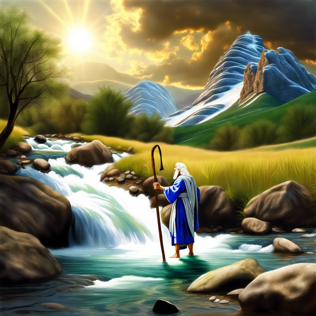 moses parting a mountain stream