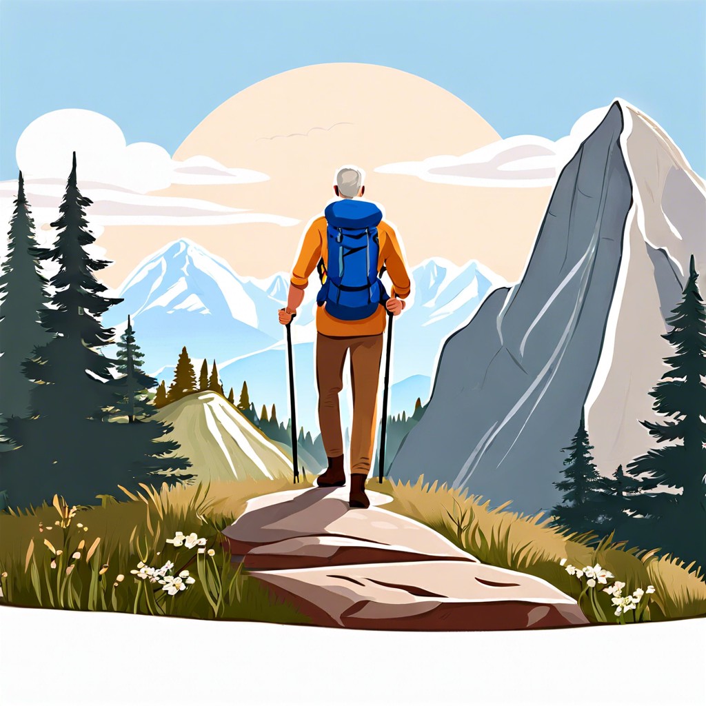 mountain adventure landscape painting of dad hiking a mountain