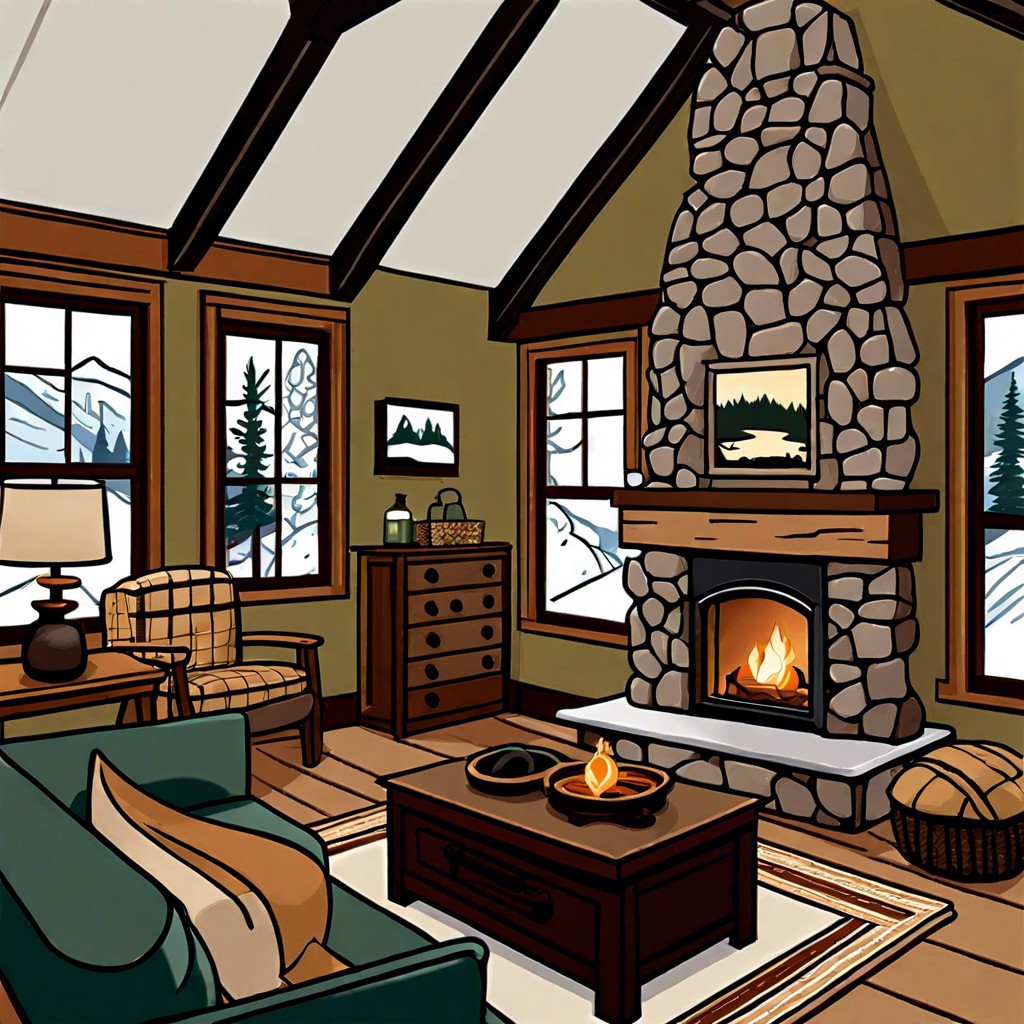 mountain lodge plush throws a stone hearth and woodsy decor