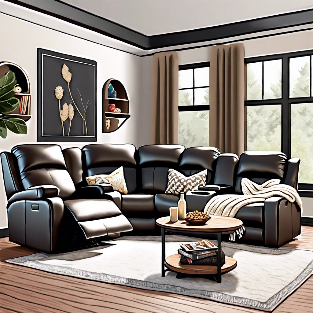 movie night hub design a home theater environment with a reclining sectional fitted with cupholders and cozy throws