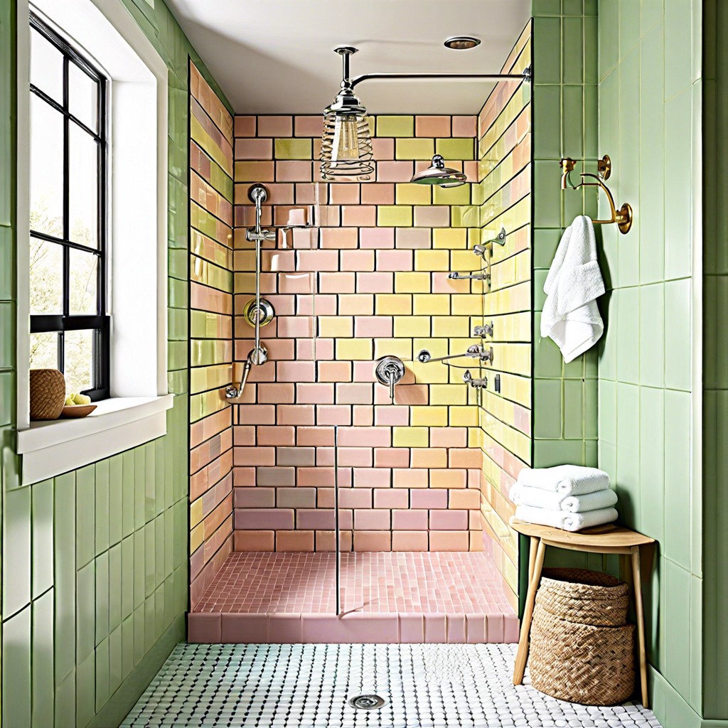 multicolored subway tiles in pastel hues