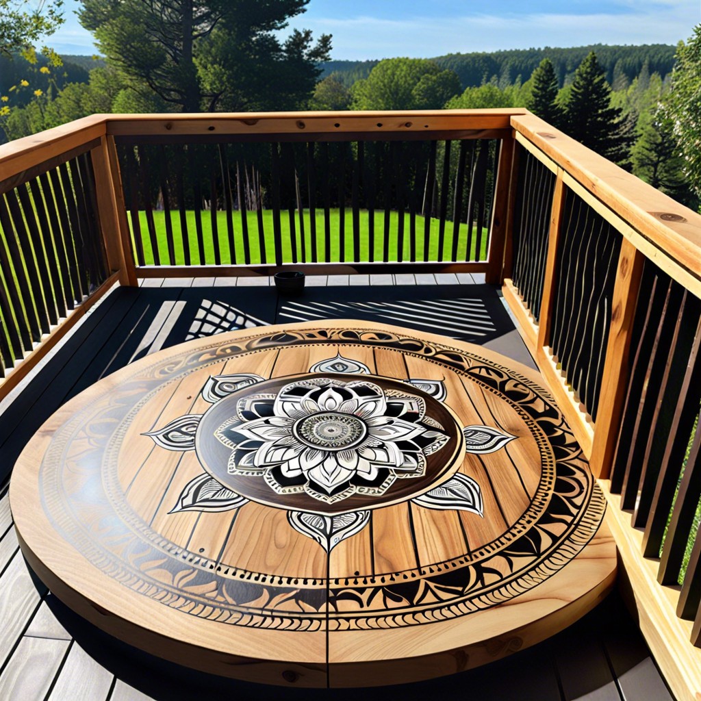 natural wood stain with stenciled mandalas