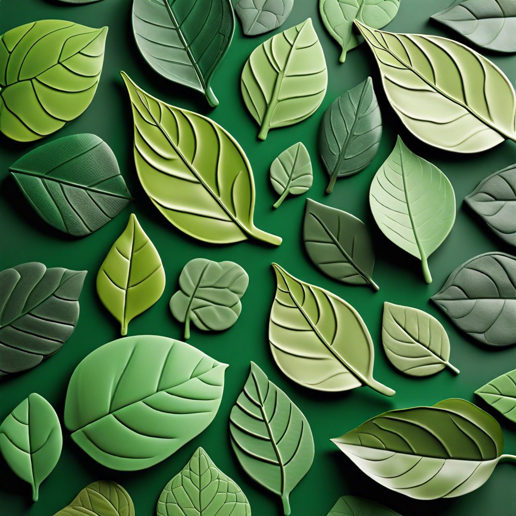 nature inspired leaf shaped tiles in varying shades of green