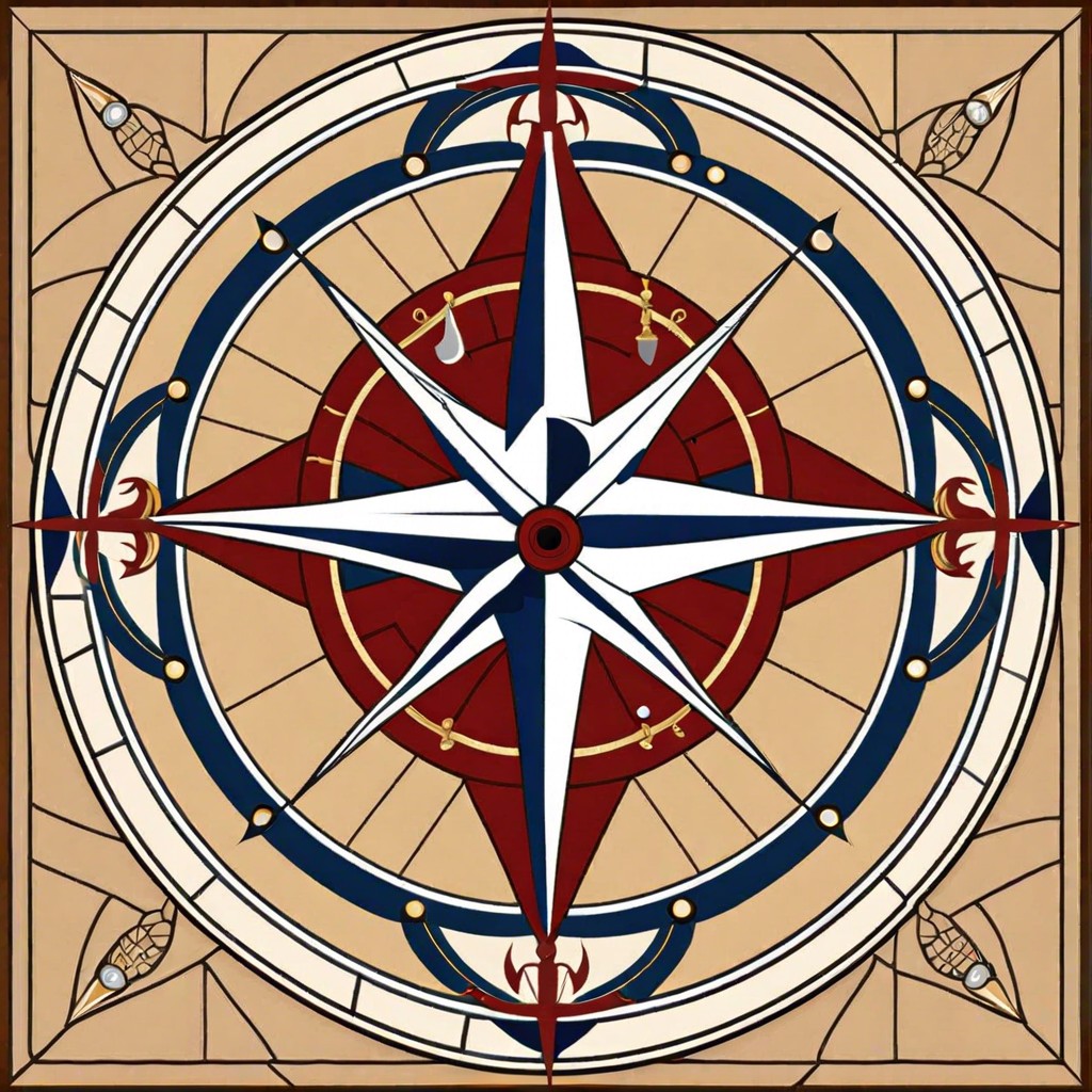 nautical compass design a nautical compass rose in the center of the floor with mosaic tiles