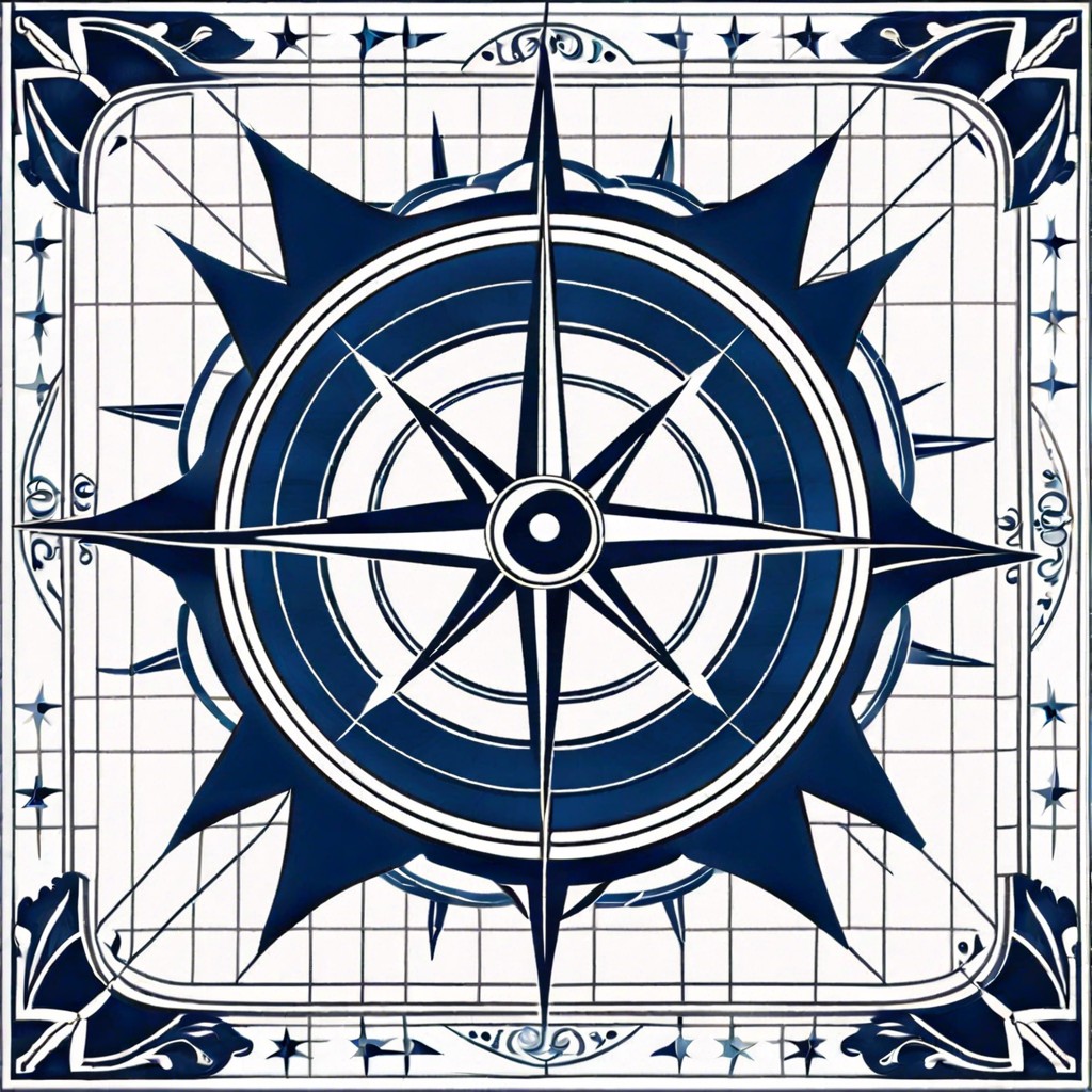 nautical compass design with navy and white tiles