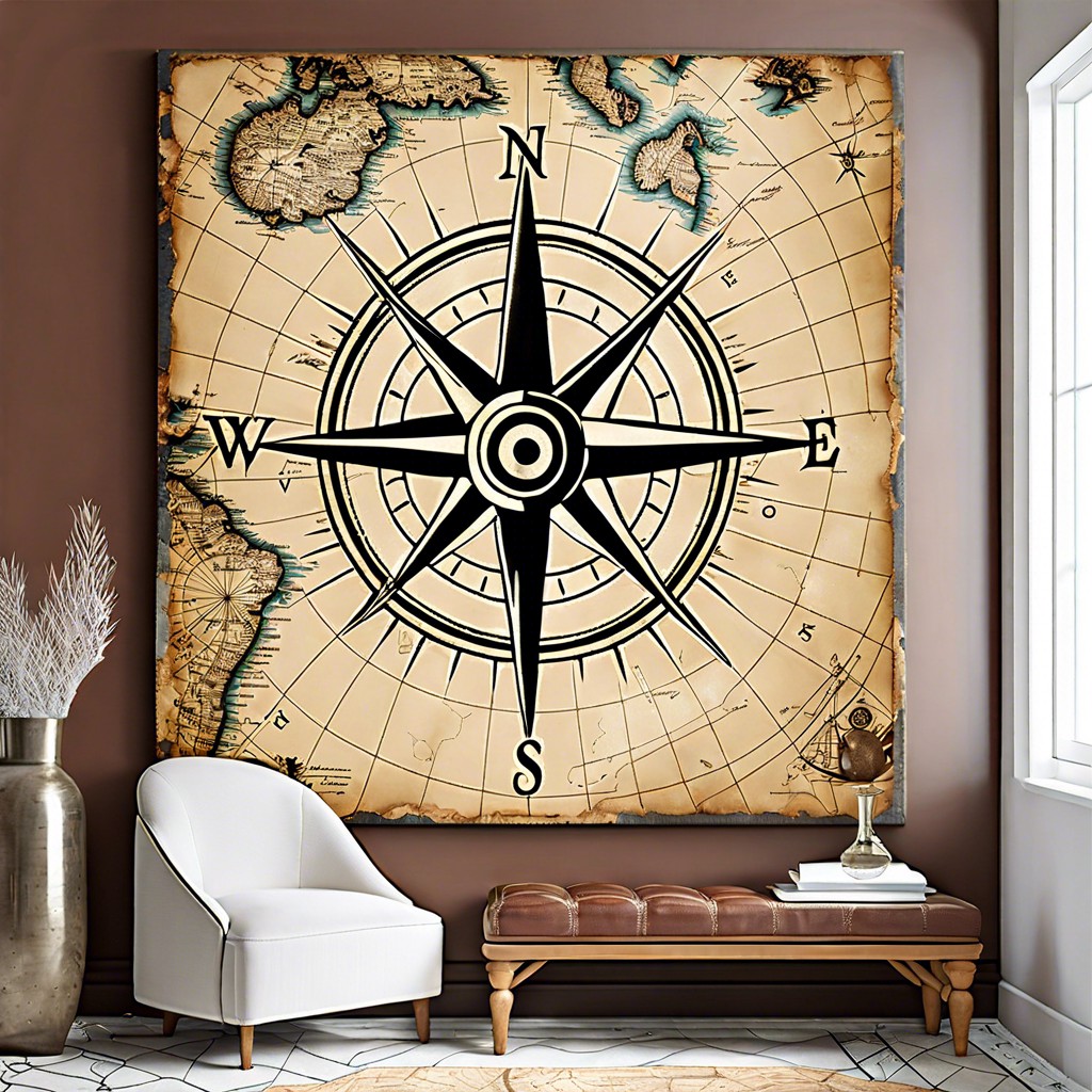 nautical compass rose with vintage map elements