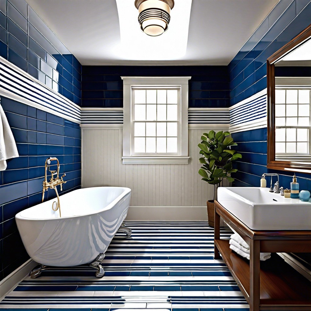 nautical stripe accents alternating shades of blue