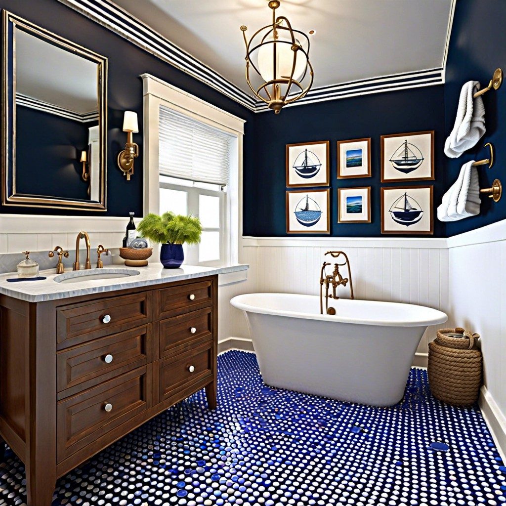 nautical stripes arrange blue and white penny tiles in striped patterns