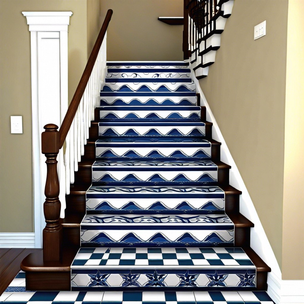 nautical theme use blue and white tiles to create marine motifs