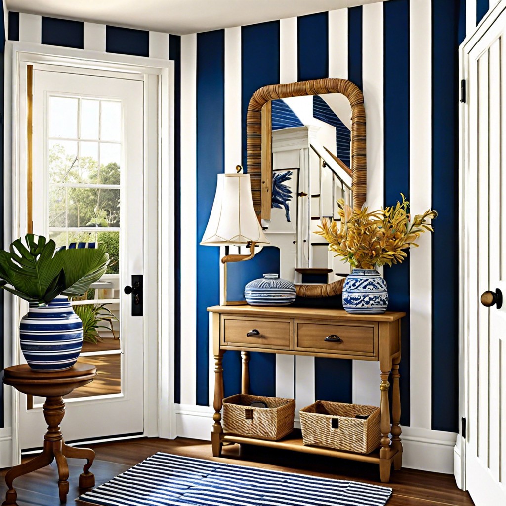 nautical themed blue and white stripes