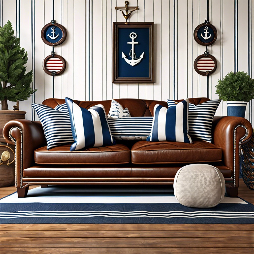 nautical themed pillows with anchors and stripes