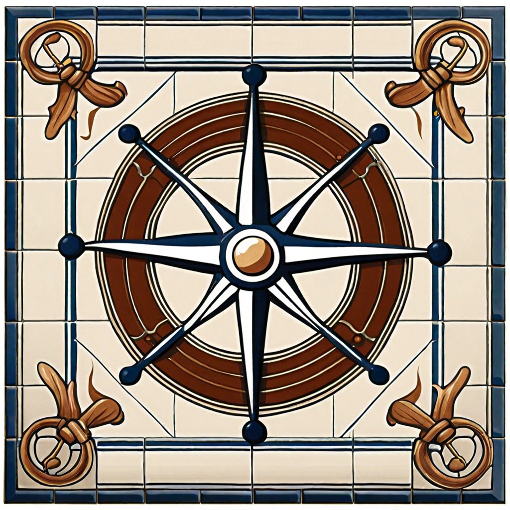 nautical themed tiles along the bathroom floor