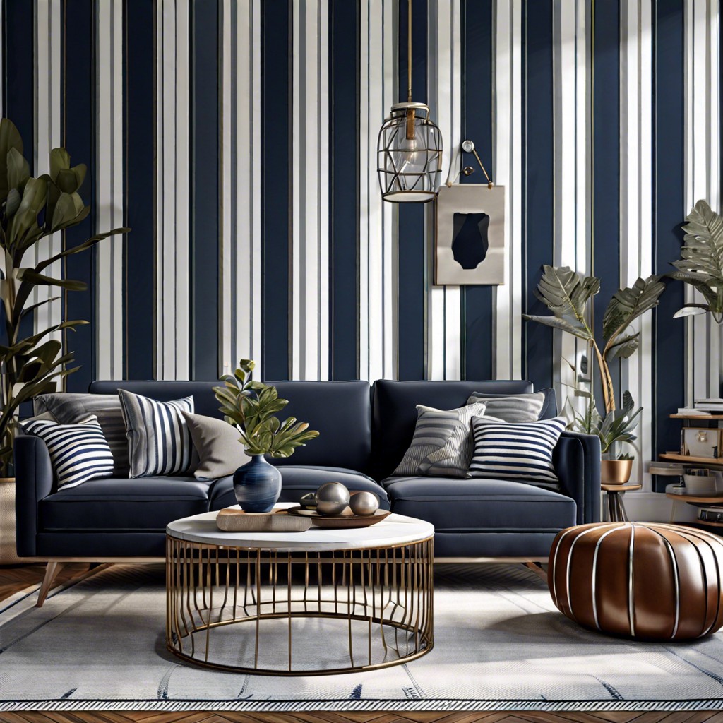 navy blue and grey striped wallpaper