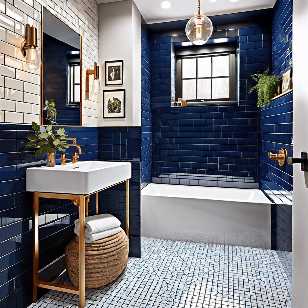 navy blue tiles with contrasting grout