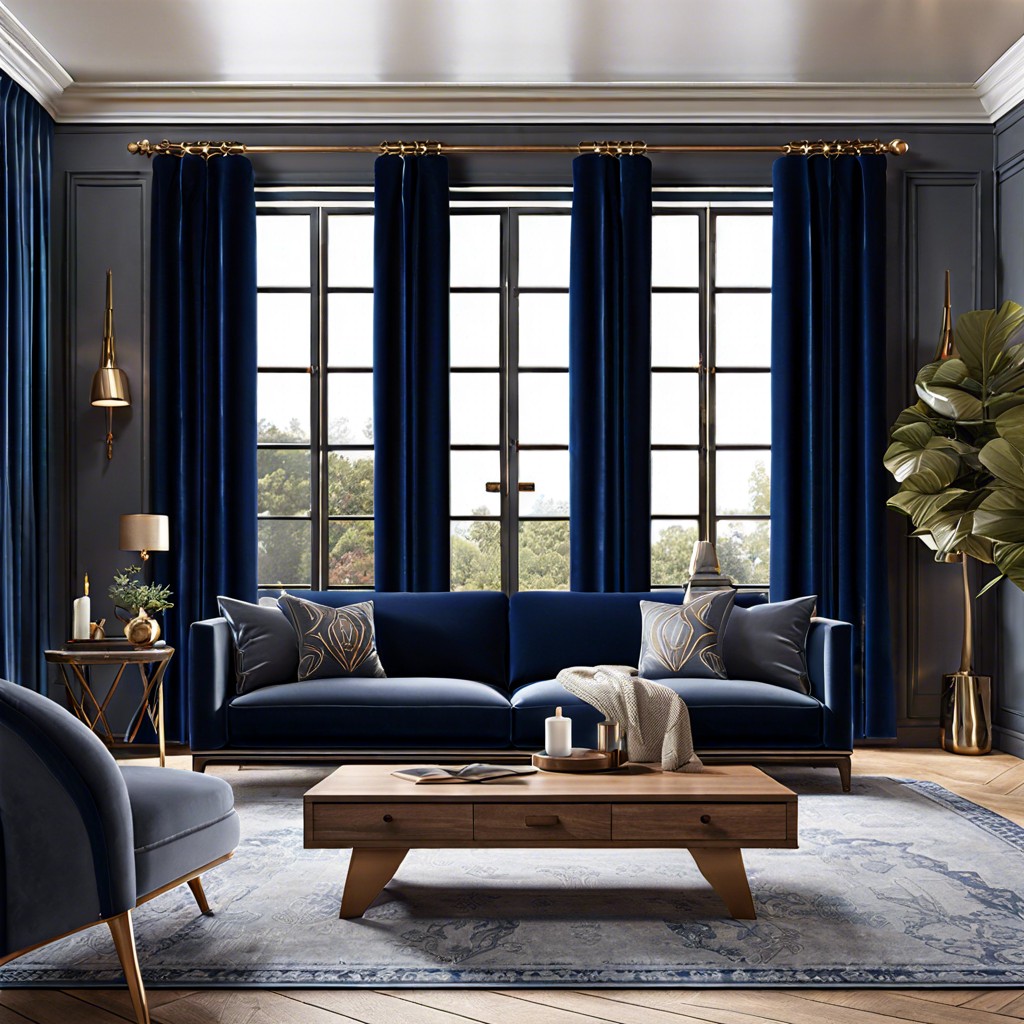 navy blue velvet curtains