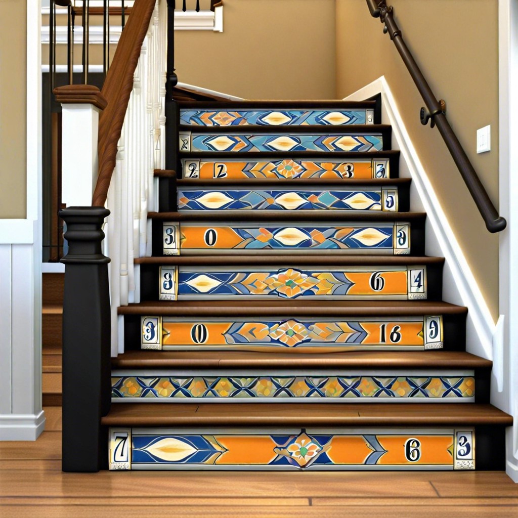 numbered risers attach tiles with painted or mosaic numbers for each step