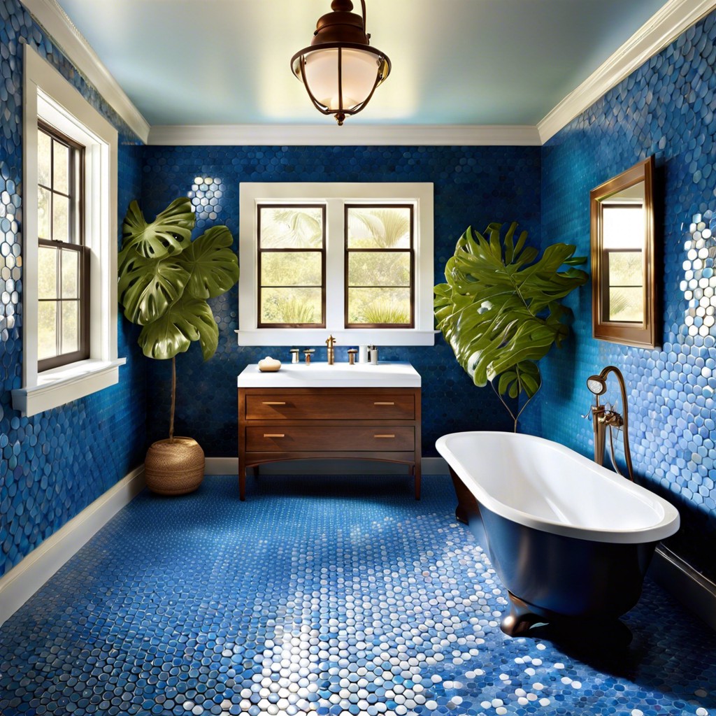 ocean inspired blue penny tile for a tranquil vibe