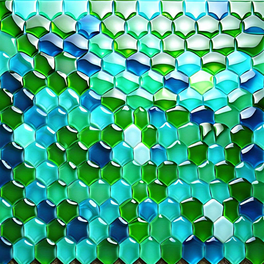 ocean mosaic using blue and green glass tiles