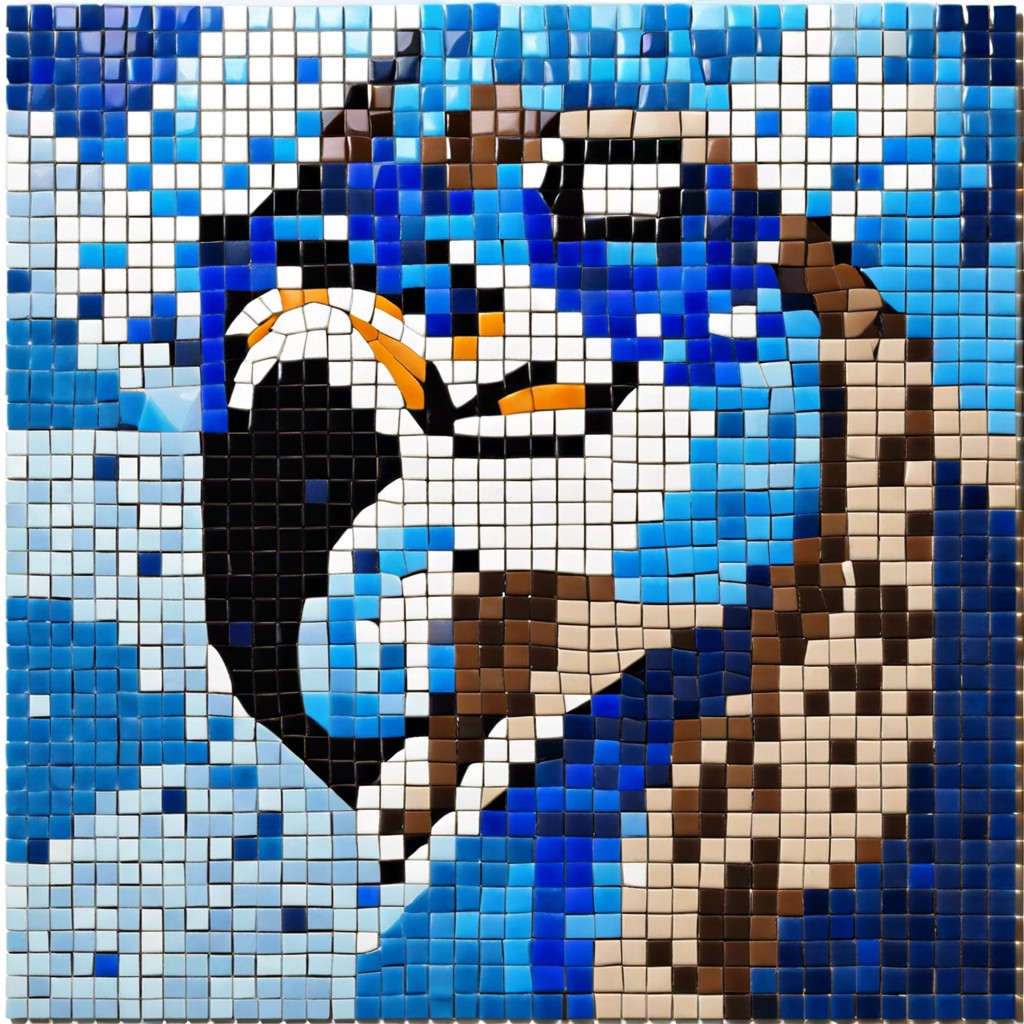 ocean mosaic with varying shades of blue