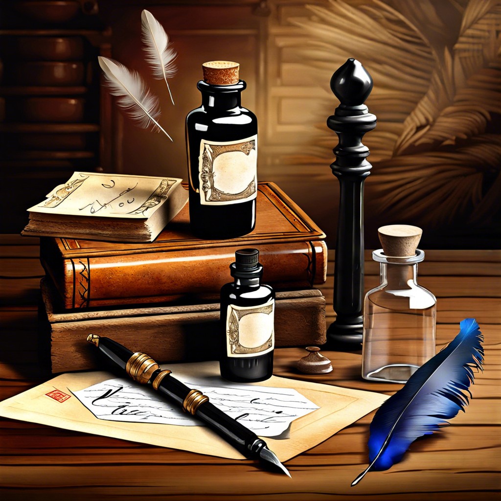 old letters an ink bottle and a quill