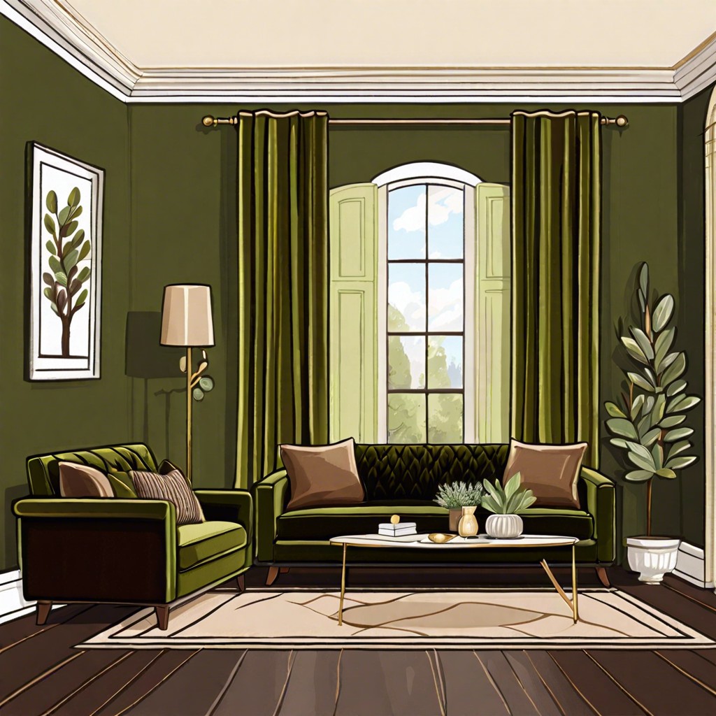 olive green velvet curtains