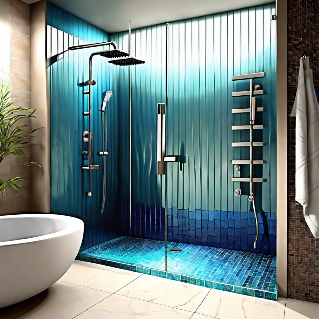 ombre glass tiles creating a blue spectrum