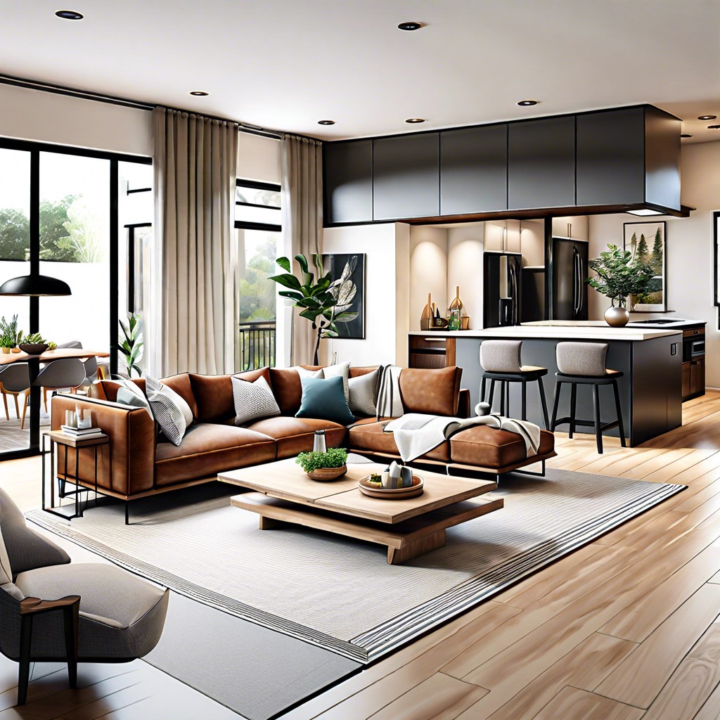 open concept division use the sectional to divide the living area from the dining or kitchen space without blocking sightlines